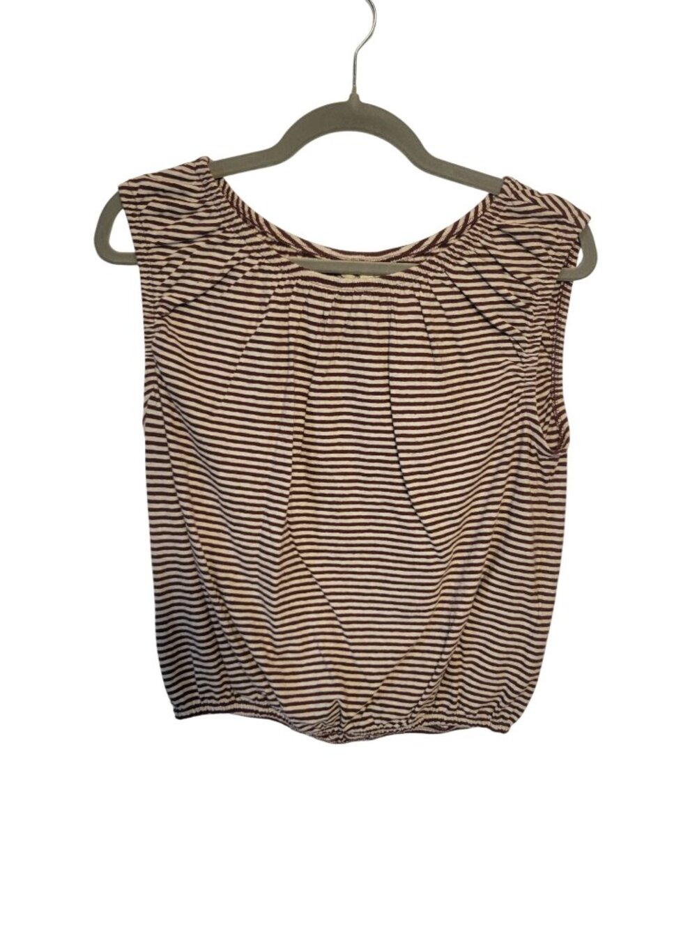 Madewell Women Brown & White Striped Sleeveless Top Size XS Cotton Linen Blend